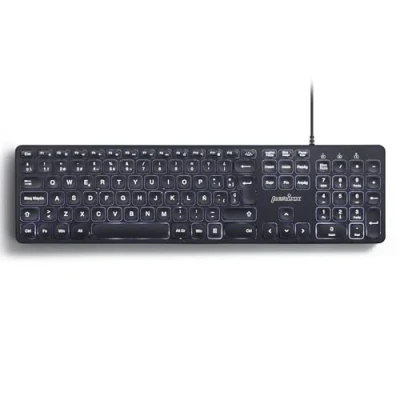 Immagine di Perixx PERIBOARD 331 Tastiera Full Size USB retroilluminata con cavo Tasti a forbice di tipo X Retroilluminazione bianca Nero QWERTY Spagnolo