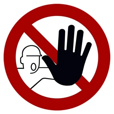 Immagine di segnale di divieto accesso per persone non autorizzate con avvertimento protezione UV uso interno ed esterno senza passaggio dello strobo 9,5 x cm