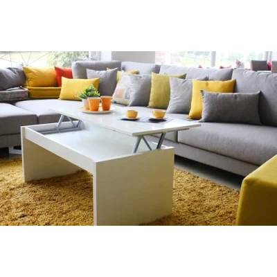 Immagine di Dmora Tavolino da caffè con Piano Spazio Contenitore, Colore Bianco Lucido, cm 102 x 43 50 (Altezza elevabile a 54 cm), Medium