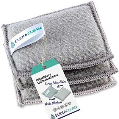 Immagine di ELEXACLEAN Spugna Lavapiatti (Set di 3, 10x8cm, Grigio) Spugne Lavabili e Riutilizzabili