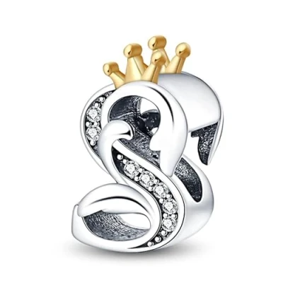 Immagine di TINSLO Ciondolo Argento Sterling 925 Lettere con Cubic Zirconia Pendenti per Pandora Braccialetti, Compatibile Braccialetti e Collane europei, perfetto Regali Moglie Ragazze PAC355