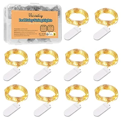 Immagine di Vacoulery Luci Stringa con Batteria Filo Di Rame Lucine Decorative, 1M 10LED Led Micro Catena Luminosa Lampada d&#039;Atmosfera, Della Bottiglia per Giardino Natale, Bianco Caldo (10Pezzi)