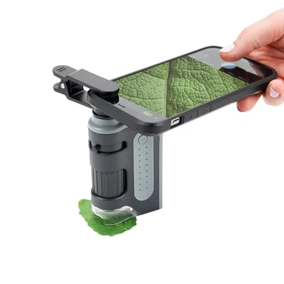 Immagine di CARSON MicroBrite Pro Microscopi tascabile con illuminazione a LED 60x 120x, adattatore digiscoping per smartphone, bambini, educativo, portatile, clip smartphone (MM 350)