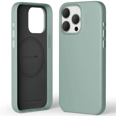 Immagine di MOFT Custodia Magnetica per iPhone 15 Pro Max Compatibile con MagSafe, Telefonica in Pelle Vegana MOVAS, Touch Sensation, Resistente a Graffi e Macchie, Facile da Pulire, Verde Lago