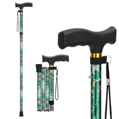 Immagine di supregear Bastone Pieghevole da Passeggio Regolabile in Altezza, Viaggio Leggero e Flessibile, Ausilio alla Mobilità Richiudibile per Equilibrio, adatto a Uomini Donne