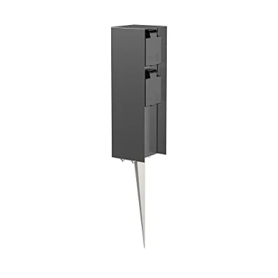Immagine di ledscom.de Presa a colonna da giardino POMI con picchetto di terra per esterno, IP44, 2 volte, antracite, angolare, 23cm