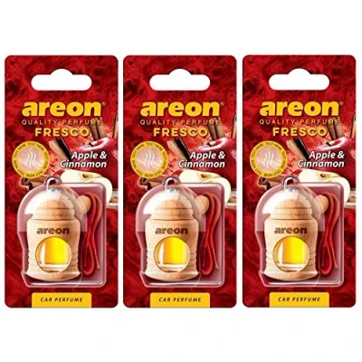 Immagine di Areon Fresco Deodorante Auto Mela Cannella Dolce da Appendere Specchietto Pendente Boccetta Rosso Legami 3D (Set x 3)
