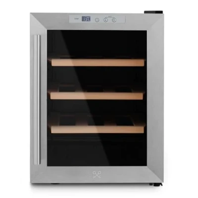 Immagine di Les Petit Champs Cantina da vino 12 bottiglie CAVS12, capacità 31L, porte in acciaio inossidabile, regolabile 11C a 18C, impianto termoelettrico, illuminazione LED, 3 ripiani