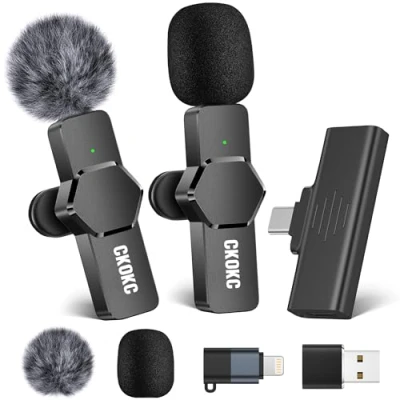 Immagine di CKOKC microfono Lavalier wireless per iPhone Android fotocamera computer, mini streaming live, registrazioni video, interviste all&#039;aperto o al chiuso, YouTube, TikTok, Vlog