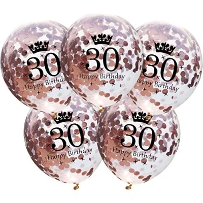 Immagine di DIWULI 5 Pezzi Palloncini di Compleanno, Numero 30, Buon Coriandoli Oro Rosa Stelle Lattice, Numero, Set Decorazione 30 Anni