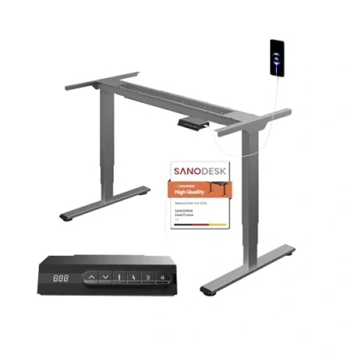 Immagine di SANODESK EC4 Telaio Scrivania Regolabile in Altezza Elettrica,Gambe per 2 Motori 3 Livelli, Sicurezza Bambini con 4 Pulsanti di Memoria Ufficio e Casa, Grigio