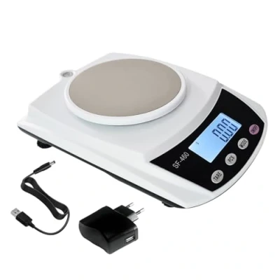 Immagine di Eosphorus Bilancia Digitale Analitica LCD 600g x 0,01g, Per Laboratorio Scientifico, Da Cucina, Bilanciamento Accurato Pesare Grammi, Oncia, Carati, Incluso Cavo USB e Adattatore AC/DC