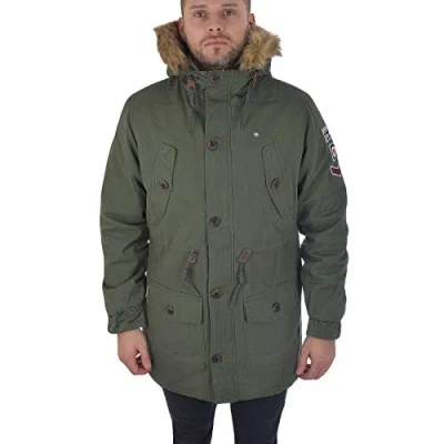 Immagine di Lambretta Parka foderato in sherpa, modello Fishtale, con distintivi sulle maniche, SS6252 (XX Large), cachi, XXL