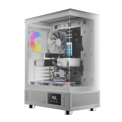 Immagine di GAMDIAS ATLAS E1 ATX Mid Tower PC Case, monitor in tempo reale, 3 ventole ARGB da 120 mm, vetro temperato senza cuciture, prese d&#039;aria laterali ad alto flusso d&#039;aria, bianco