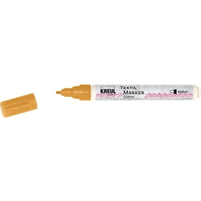 Immagine di Kreul 92670 Textile Marker, Pennarello semiopaco per Tessuti con Effetto Glitter, Larghezza del Tratto da 2 a 4 mm Circa, Lavabile Dopo Il Fissaggio, Colore Gold, Medium,