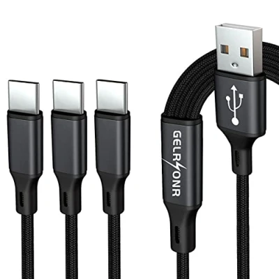 Immagine di cavo multi USB C 3A,GELRHONR 3 in 1 Connettore per di alimentazione rapido intrecciato nylon con adattatori porte tipo C, compatibile tablet 4FT 1.25M