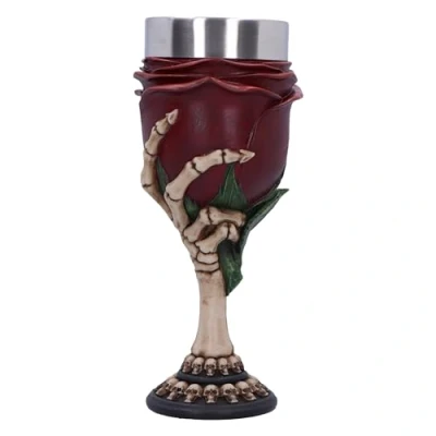 Immagine di Nemesis Now Rose to The Occasion Calice in resina, 20 cm, motivo: scheletro con rosa, inserto acciaio inox, accuratamente dipinto a mano, colore: Rosso
