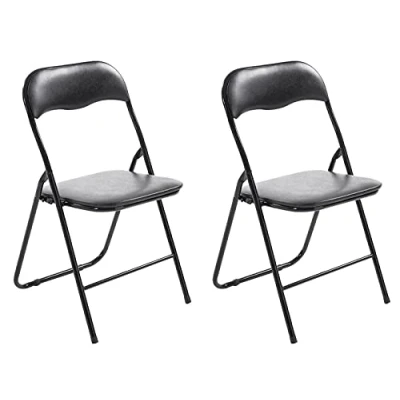 Immagine di CLP Set 2 Sedie Pieghevoli Felix in Plastica (PVC) I Salvaspazio Telaio Metallo E Seduta Imbottita Riunioni Ospiti Chiudibili, Colore:Nero/Nero