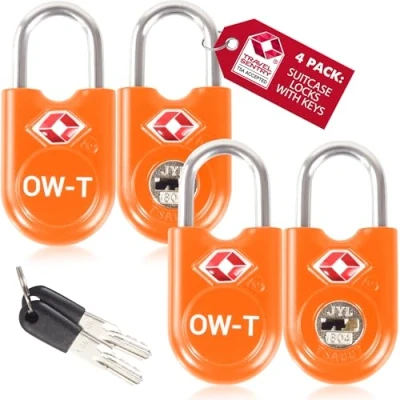Immagine di OW Travel lucchetto chiave TSA Valigia per Valigie e Bagagli da Viaggio. piccolo con armadietto chiave, palestra. Lucchetti USA Arancia 4 pezzi