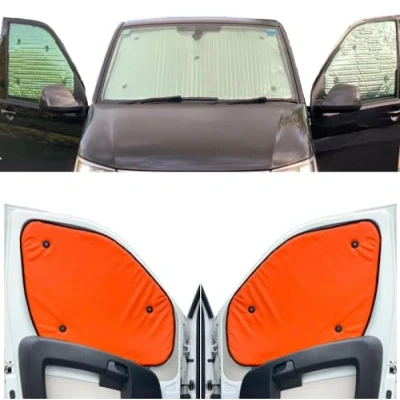 Immagine di Parasole Parabrezza Auto Interno Compatibile con Renault Trafic (2014 Date)(Set Completo Swb + Portellone Posteriore) Dorso Tango Arancione,Reversibile e Termico