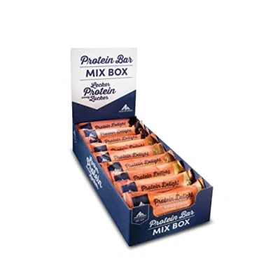 Immagine di Multipower Protein Delight Mix Box, 18 x 35 g, contenitore per barrette proteiche (630 g), deliziosa barretta energetica, 3 sapori