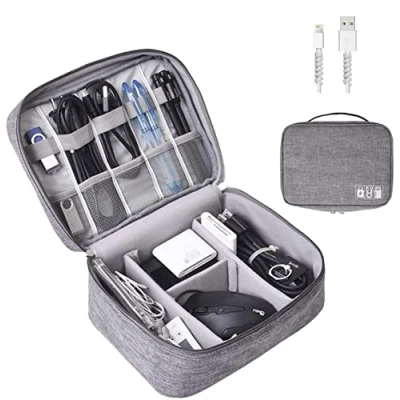 Immagine di OrgaWise Organizer Cavi da Viaggio Accessori Custodia Doppio Strato Borsa Porta per Carry Fotocamera,Ipad e Scheda di Memoria con Set 2 Linee Dati Protect