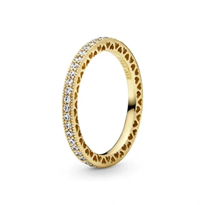 Immagine di PANDORA Signature Anello con cuore placcato in oro 14k zirconia cubica trasparente, 54