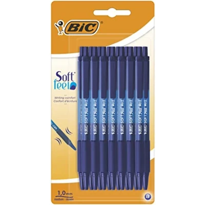 Immagine di Bic Penna a sfera Soft Feel Click Grip, punta retrattile da 1,0 mm, impugnatura in gomma morbida al tatto, blu, confezione 15