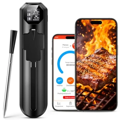 Immagine di maxtachi termometro da cucina intelligente senza fili 100 m Bluetooth per barbecue con display, digitale carne forno, barbecue, girarrosto ecc