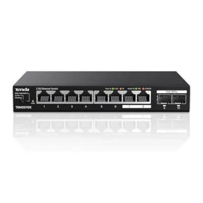 Immagine di Tenda Switch Ethernet 2.5 Gigabit 8 Porte con 2 SFP+ 10 G (VLAN, aggregazione statica, unmanaged, plug and play, montaggio desktop o a parete, metallo) (TEM2010X)