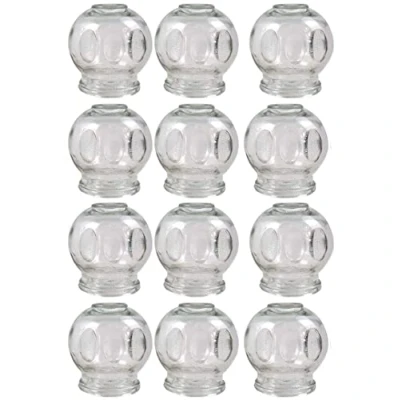 Immagine di Set di 12 coppette vetro ø 7 cm, altezza 8 diametro interno circa 4,3 in (fiori), massaggio sottovuoto, Cupping Ванки мединкие