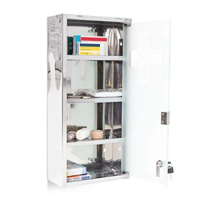 Immagine di Relaxdays Armadietto per Medicinali con 2 Chiavi, Porta di Vetro, in Acciaio Inossidabile, 57 x 27 12 cm, Argentato, Argento