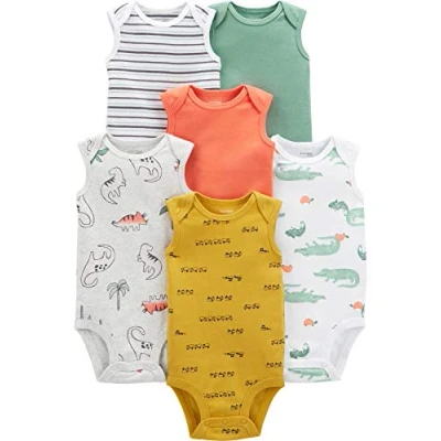 Immagine di Simple Joys by Carter&#039;s Body a Maniche Corte Bimbo, Pacco da 6, Alligatori/Camion/Dinosauri/Righe, 0 3 mesi