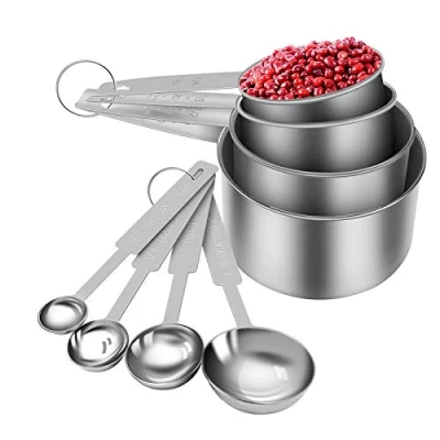 Immagine di 8 pezzi Cucchiai Dosatori, Measuring Spoons in Plastica, con 4 Misurini e Misurino (Argento)