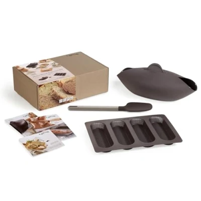 Immagine di Lékué pane guscio/Stampo per baguette Set, Silicone, Marrone, 30 x 25 15 cm