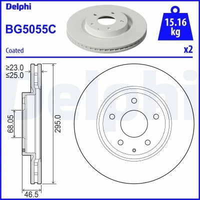 Immagine di DELPHI BG5055C Disco freno 295 25 5 ventilato rivestito non trattato senza cuscinetto ruota, anello sensore ABS MAZDA: CX 30, 3 Hatchback