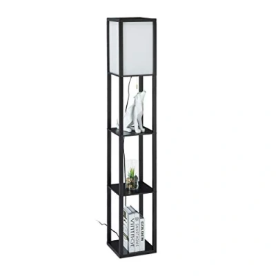 Immagine di Relaxdays Lampada con Ripiani, HLP 161 x 26 cm, Luce Attacco E27, Piantana da Pavimento dal Design Moderno,Nero