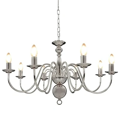 Immagine di vidaXL Candelabro 8 Lampadine E14 Anticato Lampada da Soffitto a Sospensione Luce Pendente Base Metallo Argento Gocce Acrilico Trasparente