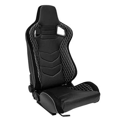 Immagine di Sedile Sportivo &#039;JW&#039; Finta pelle Nero + Cucitura Argento reclinabile doppia regolazione incl. Slitte