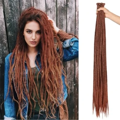 Immagine di 20 Strands Dreadlock Extensions 24 Inch Synthetic Hippie Single Ended Dreads Ginger 0.6 cm Width Loc Reggae Style Crochet Hair for Women (350)