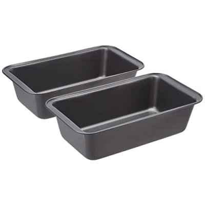 Immagine di Amazon Basics Teglia per pane in acciaio al carbonio antiaderente, confezione da 2, Grigio, Rettangolare, 27 x 15 7 cm