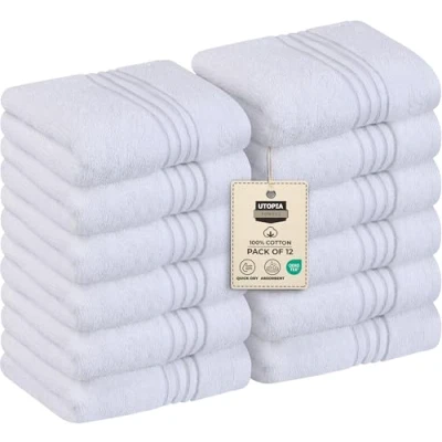 Immagine di Utopia Towels 12 Set di Asciugamani Per il Viso Premium (30 x 30 CM), Panni Altamente Assorbenti e Morbidi Bagno, Spa Palestra Lavette salvietta (Bianco)