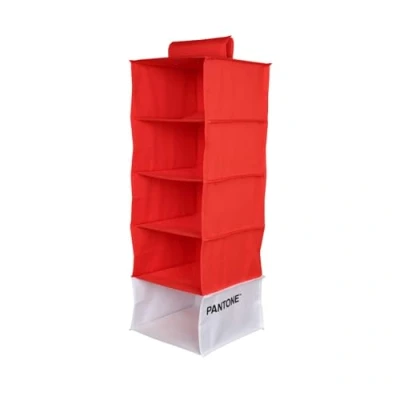 Immagine di PANTONE™ Organizer Armadio Salvaspazio da Appendere 5 Scomparti Abiti e Accessori, Organizzatore Verticale Pieghevole, Divisori per Interno Portaoggetti Vestiti 84x30x30 cm, Rosso