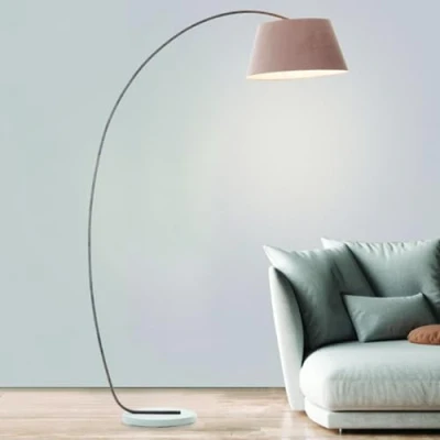 Immagine di Lightbox lampada da terra paralume decorativo in tessuto 196 cm di altezza x 50 larghezza ad arco con interruttore a pedale e testa girevole presa E27 max. 60 W