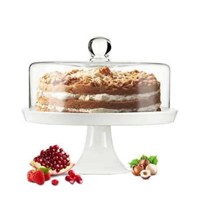 Immagine di Campana di vetro porta torta o formaggio, con base in porcellana e piatto per