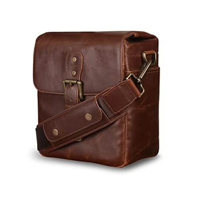 Immagine di MegaGear MG1523 Messenger Bag in pelle per fotocamere Mirrorless, Instant e DSLR Marrone scuro