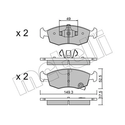 Immagine di metelligroup 22 0274 5 Pastiglie Freno Anteriori E Posteriori, Made in Italy, Pezzo di Ricambio per Auto/Automobile, Kit da 4 Pezzi, Certificate ECE R90, Prive Rame