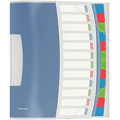 Immagine di Esselte 624030 Libro monitore, Formato A4, 12 scomparti indicizzati, Chiusura a elastico, Polipropilene, Traslucido, VIVIDA