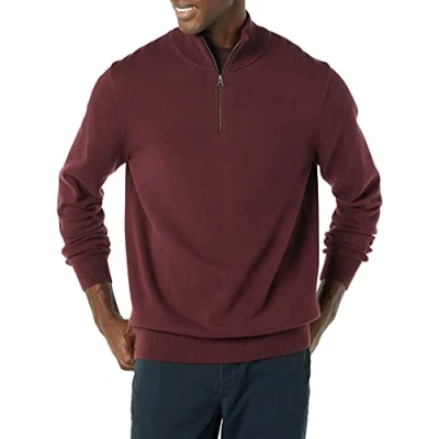 Immagine di Amazon Essentials Maglione con Cerniera sul Collo in Cotone 100% Uomo, Bordeaux, XXL