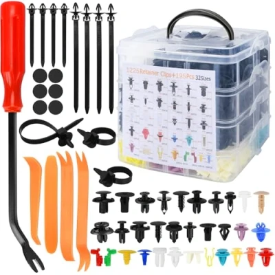 Immagine di KIMIGO Set di 1420 Rivetti in Plastica per Auto 32 Misure Universali Clip Fissaggio Auto,Clip Viti Plastica,con Fascette,Distanziatori e Accessori Utensili